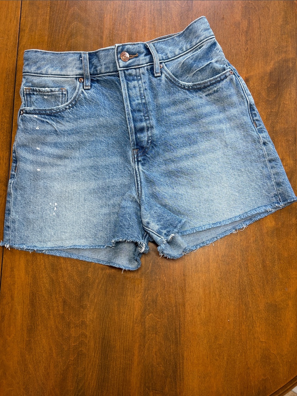 Express Super High-Rise Button Fly Denim Cutoff Shorts, 4